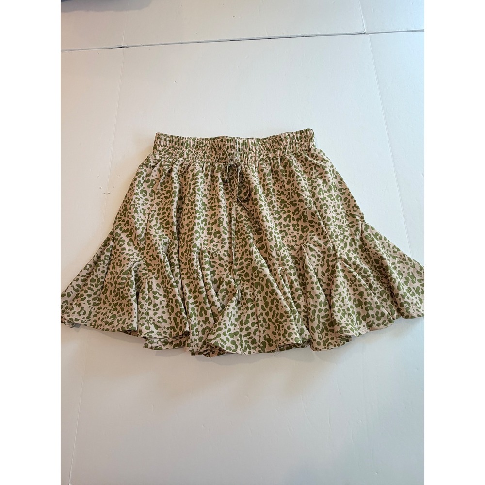 &merci Green Animal Print Ruffle Mini Skirt Pink Elastic Waist Small